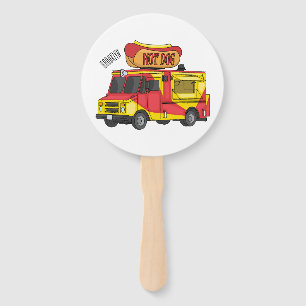 Hot dog food truck cartoon illustration hand fan