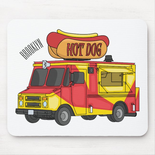 Hot dog food truck cartoon illustration mouse mat (Front)