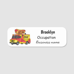 Hot dog food truck cartoon illustration  name tag