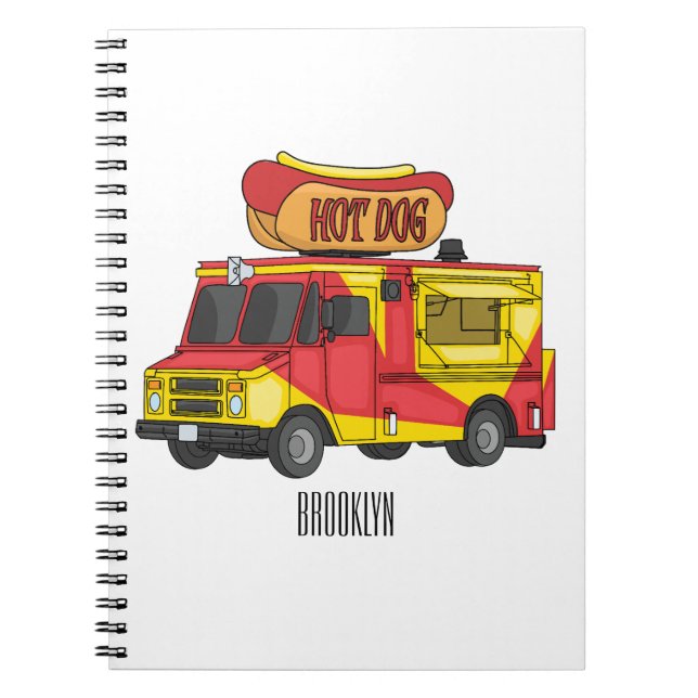 Hot dog food truck cartoon illustration notebook (Front)