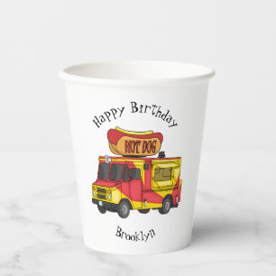 Hot dog food truck cartoon illustration paper cups