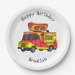 Hot dog food truck cartoon illustration paper plate