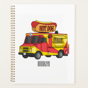 Hot dog food truck cartoon illustration planner