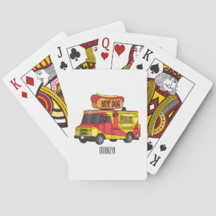 Hot dog food truck cartoon illustration  playing cards