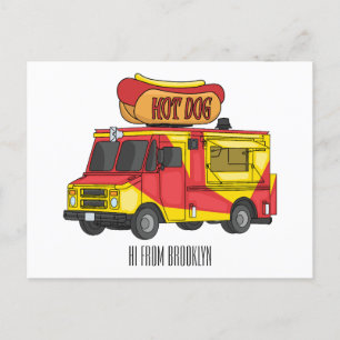 Hot dog food truck cartoon illustration postcard
