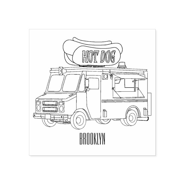 Hot dog food truck cartoon illustration  rubber stamp (Imprint)