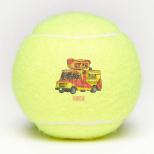 Hot dog food truck cartoon illustration tennis balls