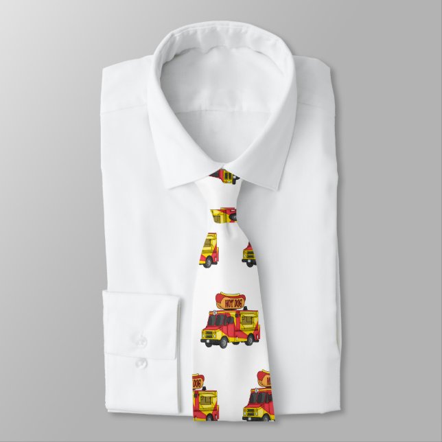Hot dog food truck cartoon illustration tie (Tied)