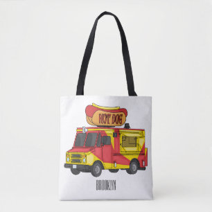 Hot dog food truck cartoon illustration tote bag