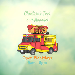 Hot dog food truck cartoon illustration window cling