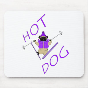 Hot Dog Funny Skiing Pug Purple Jacket and Skis Mouse Mat
