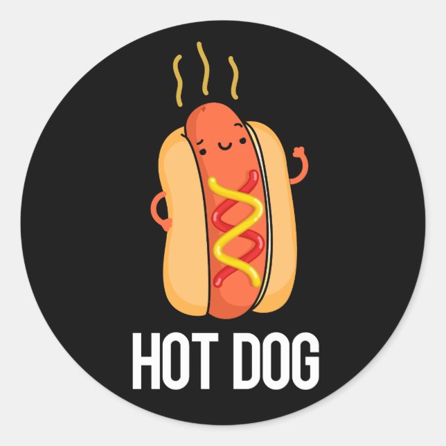 Hot Dog Funny Snack Pun Dark BG Classic Round Sticker (Front)
