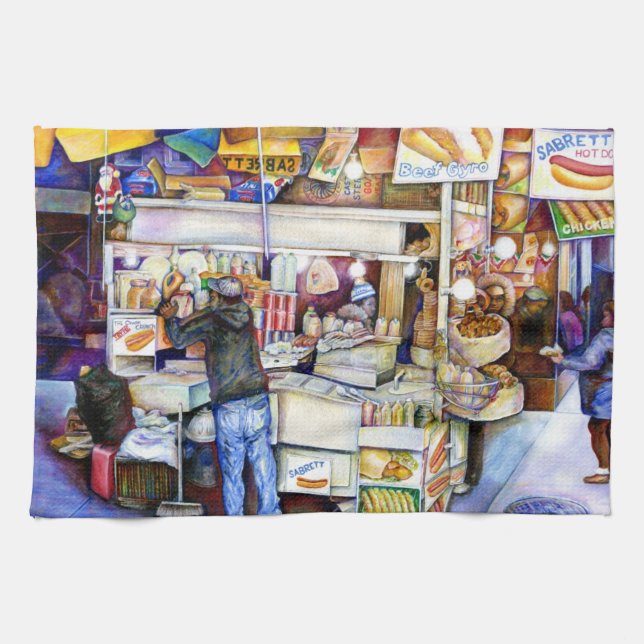 Hot Dog God, New York City Tea Towel (Horizontal)