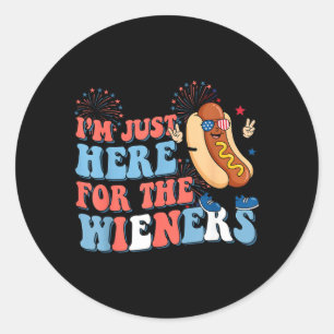 Hot Dog Here For The Wieners Funny Fourth Of July Classic Round Sticker