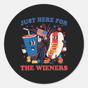 Hot Dog I'm Just Here For The Wieners 4th Of July  Classic Round Sticker