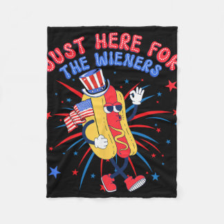Hot Dog I'm Just Here For The Wieners 4th Of July Fleece Blanket