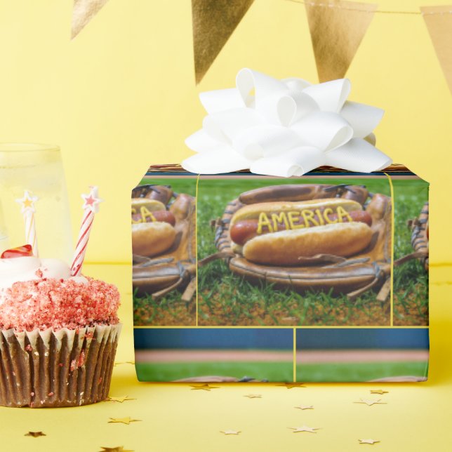 Hot Dog In Baseball Glove Wrapping Paper (Birthday Party)