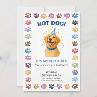 Hot Dog It’s My Birthday, Puppy Paw-ty  Invitation