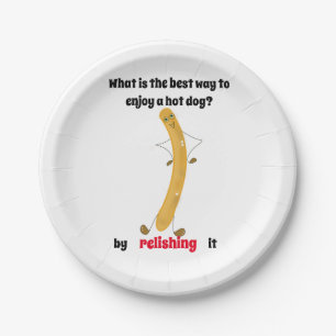 hot dog joke give a smile!  paper plate