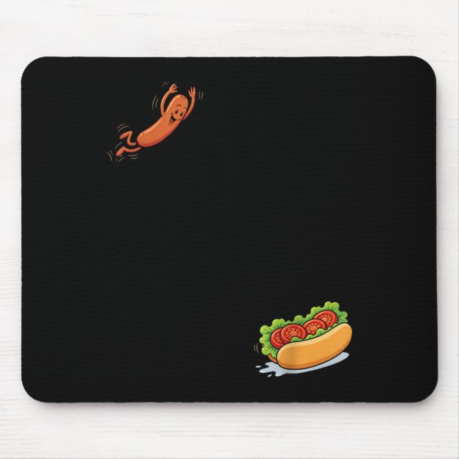Hot Dog Jumping Into Bun Sausage Funny Bbq High Mouse Mat (Front)