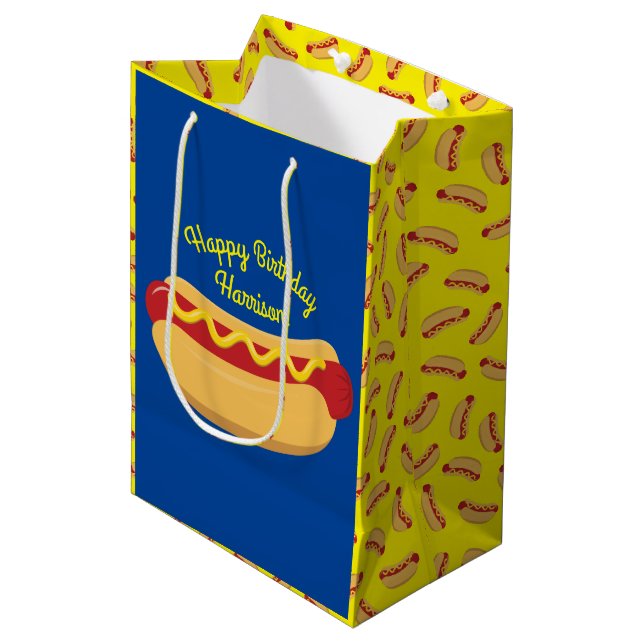 Hot Dog Kids Birthday Party Cook Out Cute Medium Gift Bag (Front Angled)