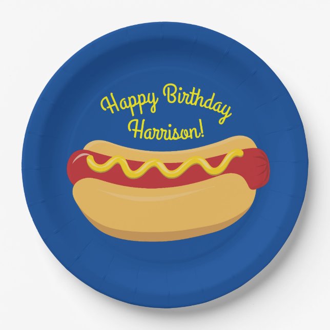 Hot Dog Kids Birthday Party Cook Out Cute Paper Plate (Front)