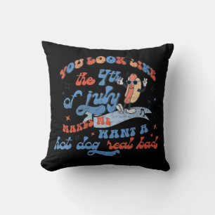 Hot Dog Love USA Fun You Look Like Fourth Of July Cushion