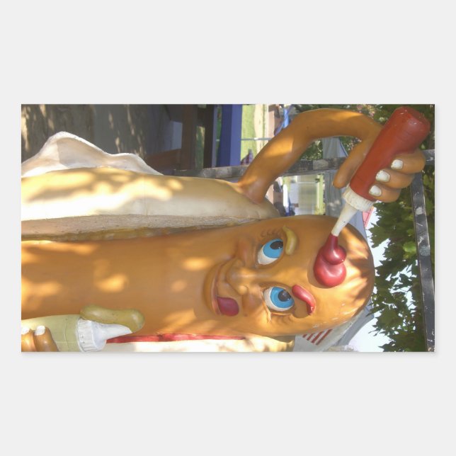 Hot Dog Man Statue Rectangular Sticker (Front)