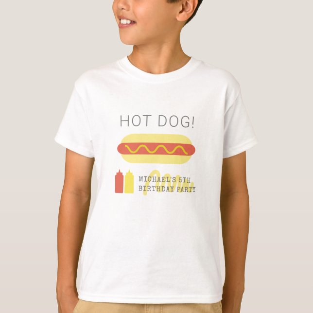HOT DOG! Modern Red & Yellow Birthday Kids T-Shirt (Front)