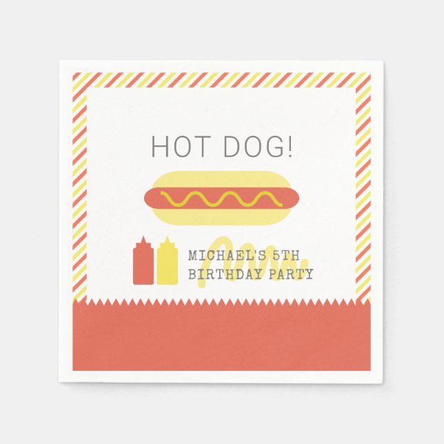 HOT DOG! Modern Red & Yellow Birthday Napkin (Front)