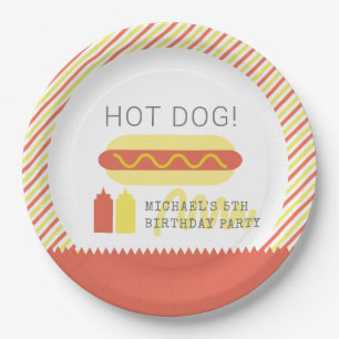 HOT DOG! Modern Red & Yellow Birthday Paper Plate
