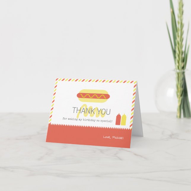 Hot Dog Modern Red & Yellow Birthday Thank You Card (Front)