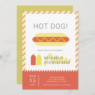HOT DOG! Modern Red & Yellow Kids Birthday Invitation