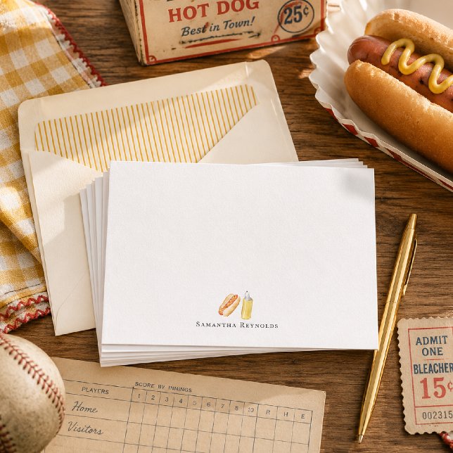 Hot Dog & Mustard Monogram | Personalised Flat  Card (Creator Uploaded)