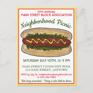 Hot Dog Neighbourhood Reunion Picnic Cookout Party Invitation Postcard