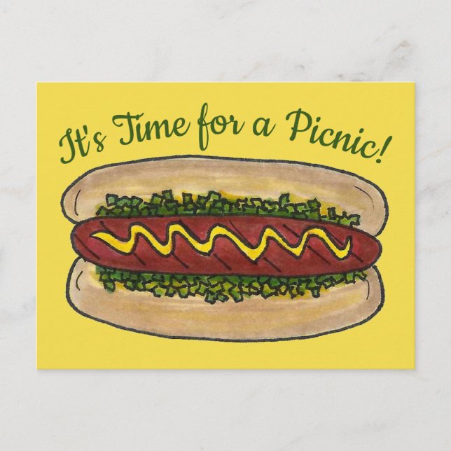 Hot Dog Neighbourhood Reunion Picnic Cookout Party Invitation Postcard (Front)