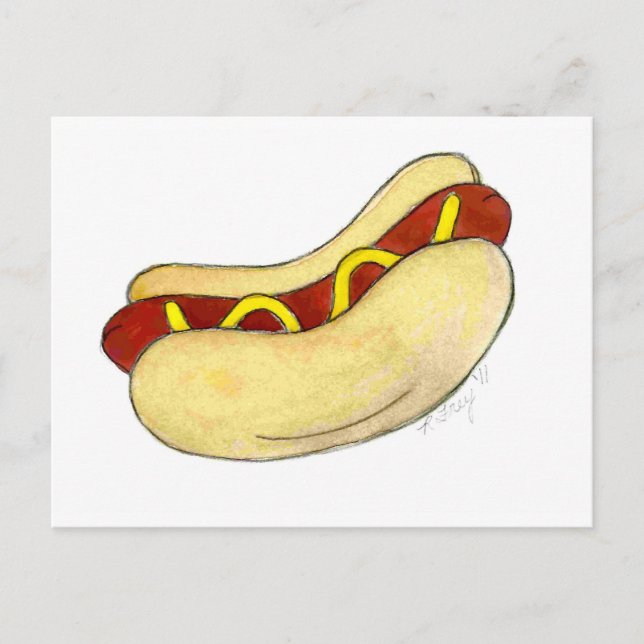 Hot Dog NYC New York Hotdog w/ Mustard on Bun Postcard (Front)
