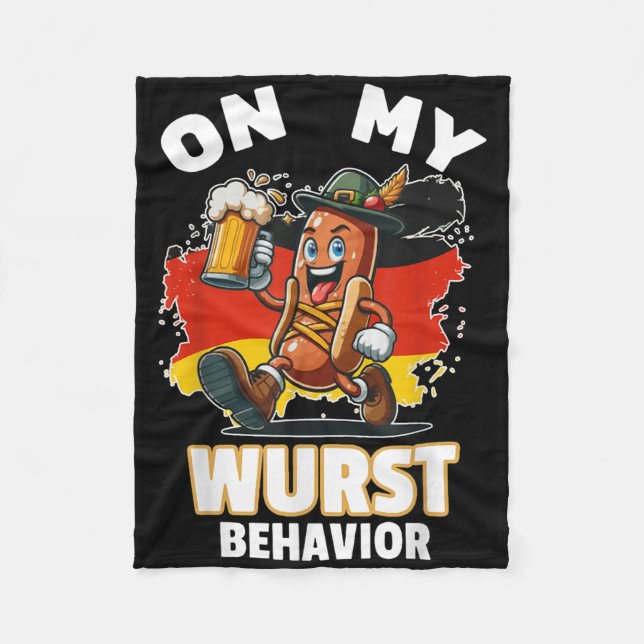 Hot Dog On My Wurst Behaviour Funny German Men  Fleece Blanket (Front)