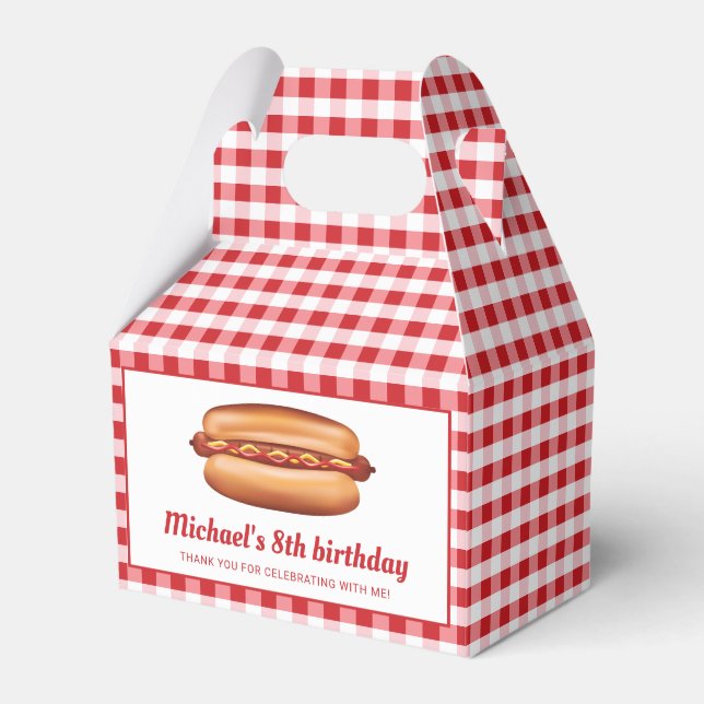 Hot Dog On Red Gingham Birthday Thank You Favour Box (Front Side)