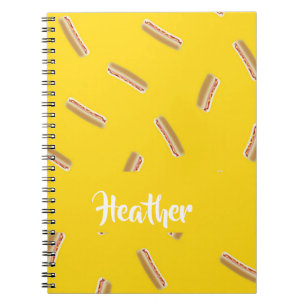 Hot dog pattern on yellow notebook