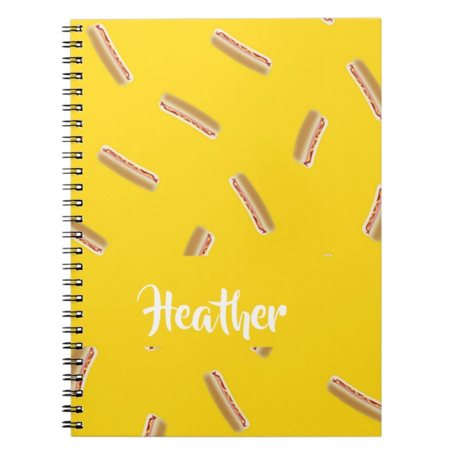 Hot dog pattern on yellow notebook (Front)