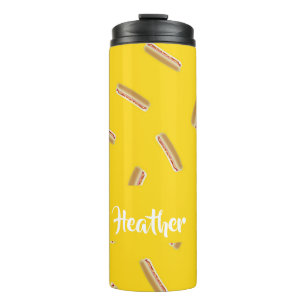 Hot dog pattern on yellow thermal tumbler