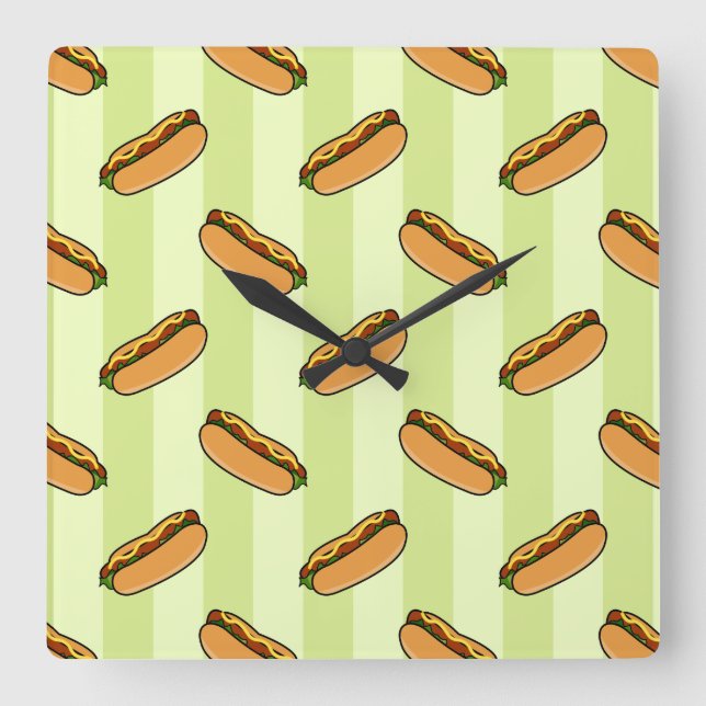 Hot Dog Pattern Square Wall Clock (Front)