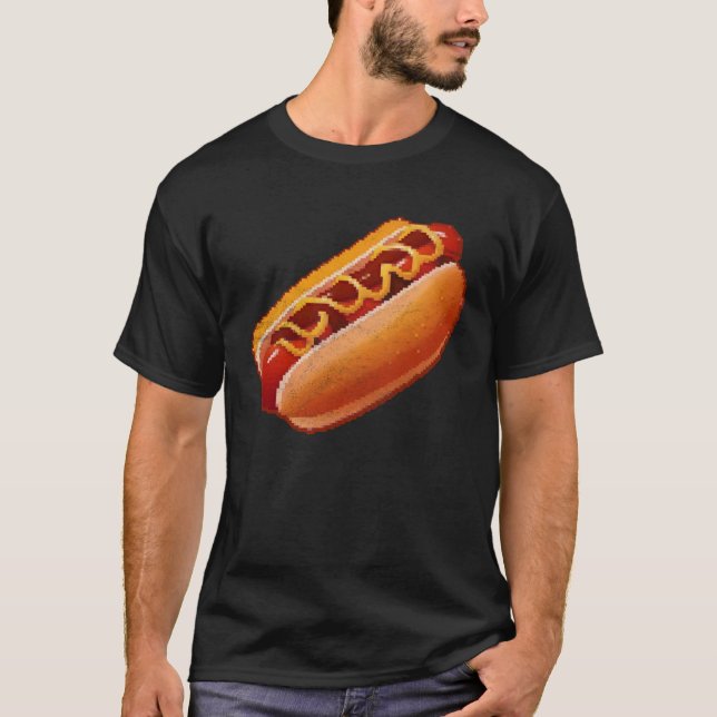 Hot Dog Pixel 8 bit Retro Hungry Byte Grilled Food T-Shirt (Front)