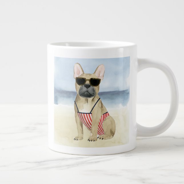 Hot Dog | Puppy In Sunglasses At The Beach Large Coffee Mug (Right)
