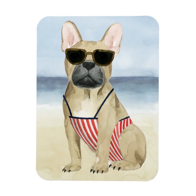 Hot Dog | Puppy In Sunglasses At The Beach Magnet (Vertical)