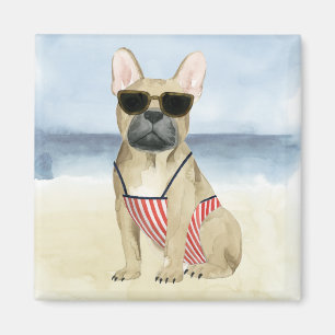 Hot Dog   Puppy In Sunglasses At The Beach Magnet
