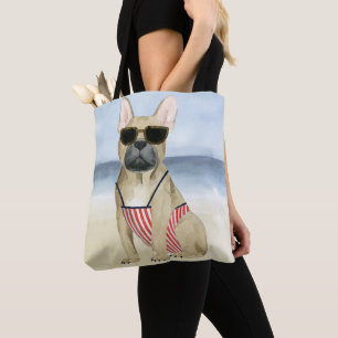 Hot Dog   Puppy In Sunglasses At The Beach Tote Bag