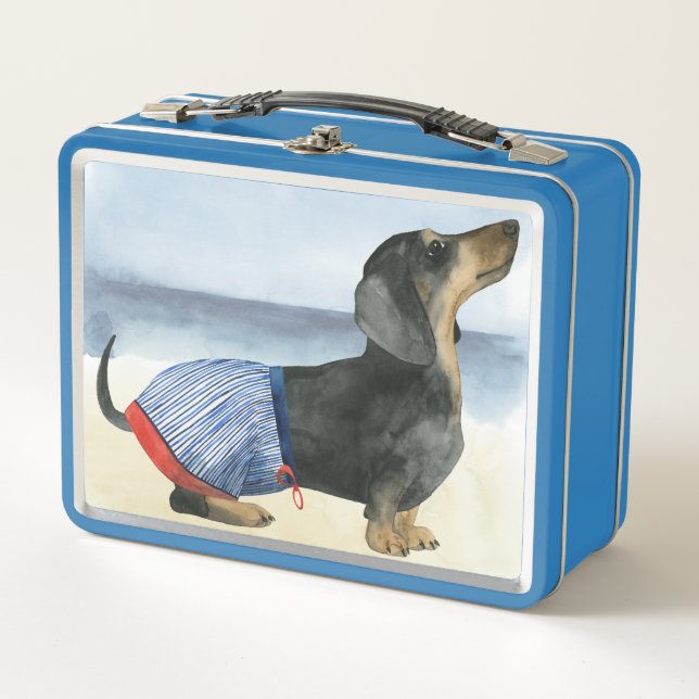 Hot Dog | Puppy In Swimming Trunks Metal Lunch Box (Front)