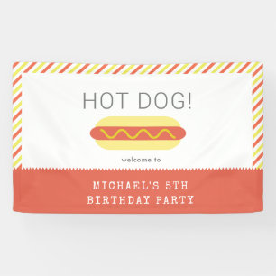 HOT DOG! Red Yellow Stirpes Modern Birthday Banner